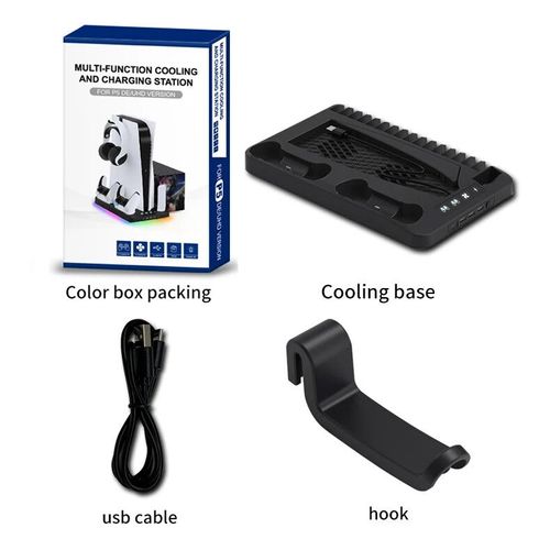 Gaminja Pour Ps5 Station De Chargement Support Vertical Ventilateur De Refroidissement Pour Ps5 Console Contrôleur Chargeur Pour Playstation 5 Accessoire -Noir
