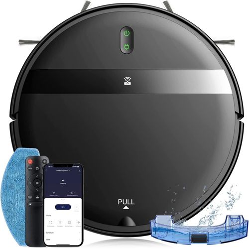 KALTD-Robot Vacuum And Mop Combo,Powerful Suction,Wi-Fi/App/Remote,2 In 1 Mopping Robot Vacuum Cleaner,Water Tank And Dustbin,Self-Charging,Ideal For Pet Hair,Hard Floors And Low Pile Carpet,Black