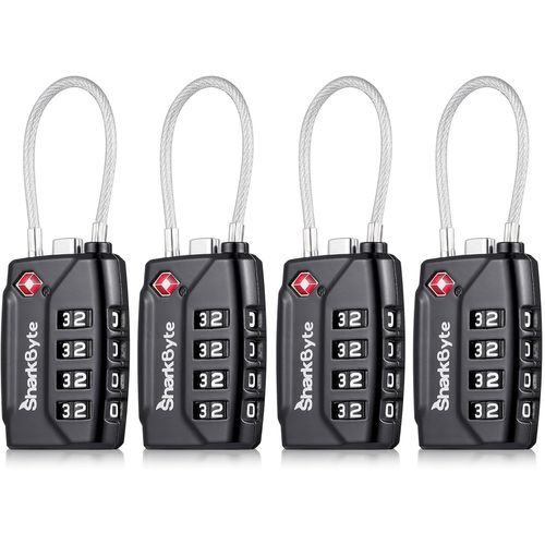 nzqaf-Lot de 4 cadenas à combinaison approuvés par la TSA ¿ Cadenas de sécurité à combinaison de voyage à 4 cadrans en fil de câble flexible pour valises, serrures à bagages, valise, sac de