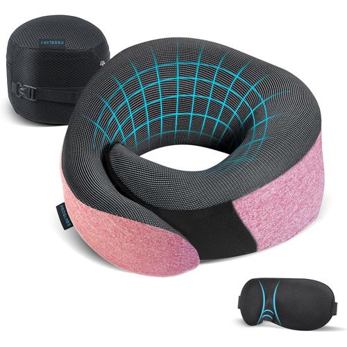 Ensemble D'oreillers De Voyage En Forme D'avion Rose,Oreiller De Nuque En Mousse À Mémoire De Forme 100 % Pure,Matériau Amélioré,Kit De Voyage Longue Distance Avec Masques Contour Des Yeux