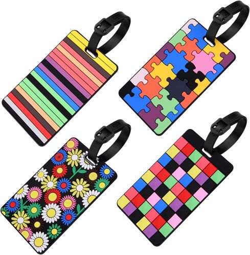 Kalanka-Étiquette Bagages Étiquettes,4pcs Etiquettes De Bagage En Silicone D'étiquette De Sac À Main,Étiquettes De Valise De Bagage, Pour Prévenir La Perte Des Sacs Et Valises (4pcs)