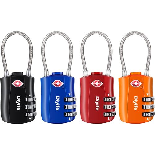 nzqaf-Serrures à Bagages TSA 4 Pack, Cadenas de sécurité à 3 Chiffres, Noir Bleu Rouge Orange