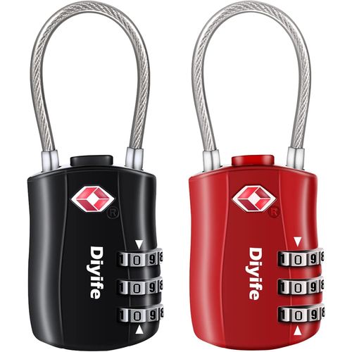 nzqaf-Serrures à Bagages TSA 2 Pack, Cadenas de sécurité à 3 Chiffres, Noir + Rouge