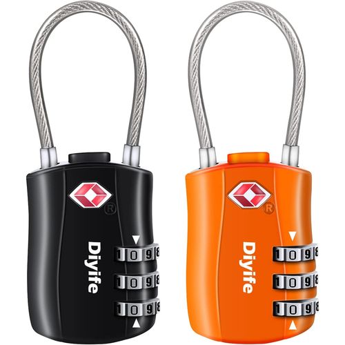 nzqaf-2 PCS Serrures à Bagages TSA, Cadenas de sécurité à 3 Chiffres, Cadenas à Combinaison, Code de Verrouillage pour Les valises de Voyage Valise Sac de Bagages - Noir, Orange