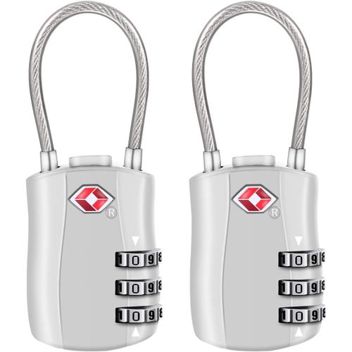 nzqaf-[2 Pack] Serrures à bagages TSA, cadenas de sécurité à 3 chiffres, cadenas à combinaison, code de verrouillage pour les valises de voyage valise sac de bagages etc. -Argent