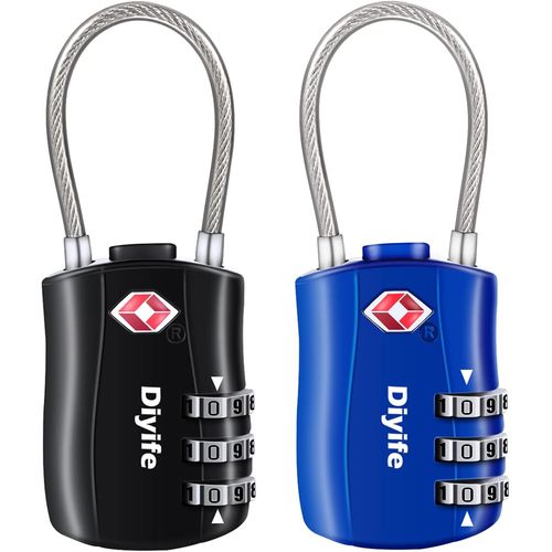 nzqaf-2 PCS Serrures à Bagages TSA, Cadenas de sécurité à 3 Chiffres, Cadenas à Combinaison, Code de Verrouillage pour Les valises de Voyage Valise Sac de Bagages - Noir, Bleu
