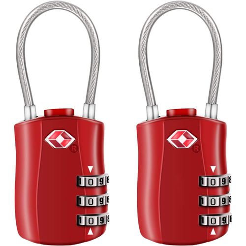 nzqaf-[2 Pack] Serrures à bagages TSA, cadenas de sécurité à 3 chiffres, cadenas à combinaison, code de verrouillage pour les valises de voyage valise sac de bagages etc. -Rouge