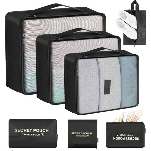 nzqaf-Rangement Valise Lot de 7 Imperméable Organisateur de Voyage Packing Cubes Organiseur, sac à chaussures,Bagage Sacs