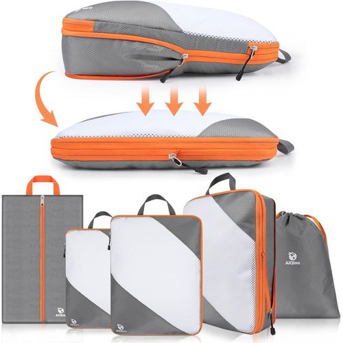 nzqaf-Rangement Valise Lot de 5,Packing Cubes Compression Organisateur de Voyage Ultraléger, Extensible, Sac Compression à Chaussures, Bagage