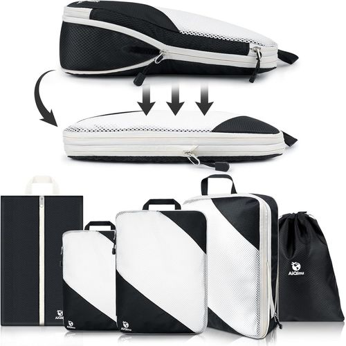 nzqaf-Rangement Valise Lot de 5,Packing Cubes Compression Organisateur de Voyage Ultraléger, Extensible, Sac Compression à Chaussures, Bagage