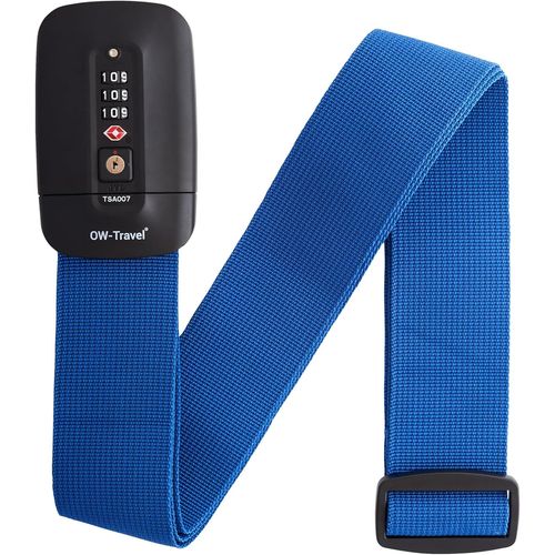 nzqaf-Sangle Valise Voyage TSA personnalisées (1 Pc Bleu Foncé) Sangle Bagage avec Etiquette Valise d'Identification. Courroie de Voyage verrouillable pour Bagage. Ceinture Valise pour Les Sacs