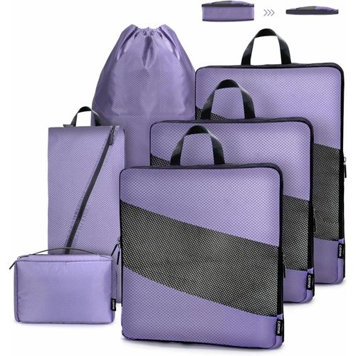 BHHBB-Rangement Valise Ultraléger Organisateur Valise Compression, Extensible Voyage Packing Cubes Compression Sac Organiseurs de Bagage, Organisateur Valise Compressible (Violet, 6 Pièces)