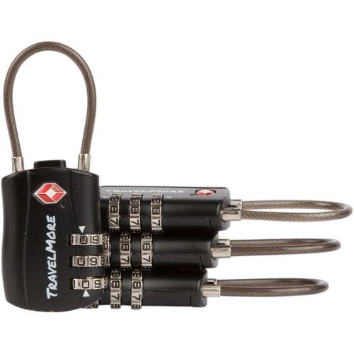 nzqaf-Lot de 4 Cadenas TSA | Cadenas Valises avec Câble Souple pour Voyage | Cadenas à code TSA pour Valises, Bagages, Sacs de Voyage, de Sport et à Dos | Combinaisons Réglables à 3 Chiffres (Noir)