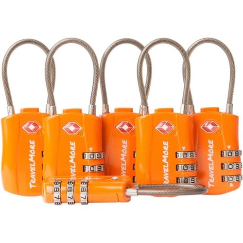 nzqaf-Lot de 6 Cadenas TSA | Cadenas Valises avec Câble Souple pour Voyage | Cadenas à code TSA pour Valises, Bagages, Sacs de Voyage, de Sport et à Dos | Combinaisons Réglables à 3 Chiffres (Orange)