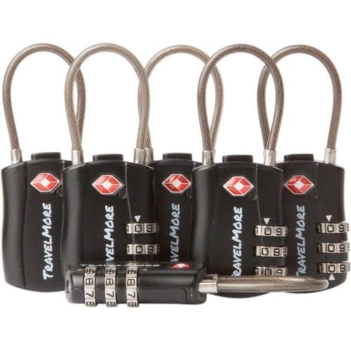 nzqaf-Lot de 6 Cadenas TSA | Cadenas Valises avec Câble Souple pour Voyage | Cadenas à code TSA pour Valises, Bagages, Sacs de Voyage, de Sport et à Dos | Combinaisons Réglables à 3 Chiffres (Noir)
