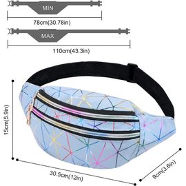 CAUC-® Sac Banane, Sacoche Banane Ville Unisexe à Effet Holographique, Sac Etanche Multi-Poches Mode Imperméable Cuir PU pour Voyage Randonnée Camping Loisir (avec 1*Forfait Carte de crédit)