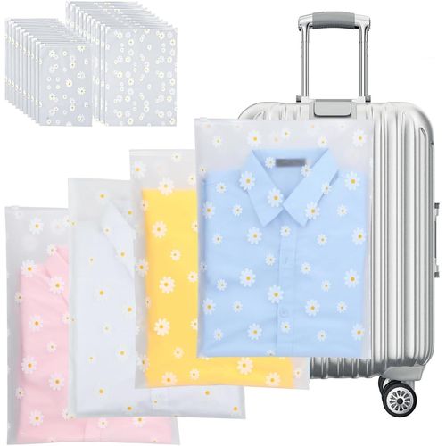 BHHBB-20 Pièces Sac Zipper Voyage Pochette, Sac de Rangement valise, Pochette Voyage Vetement Sac de Rangement Transparent pour Costume, Chaussures, Cosmétique (Daisy)
