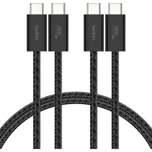 SUBZONAL-Pack de 2 Câbles USB-C vers USB-C avec gaine tressée (1,5 m, 60 W, doux au toucher, souple, recharge rapide, pour iPhone 16 et iPhone 15, Galaxy S25, Pixel 9, iPad Pro, etc., noir)