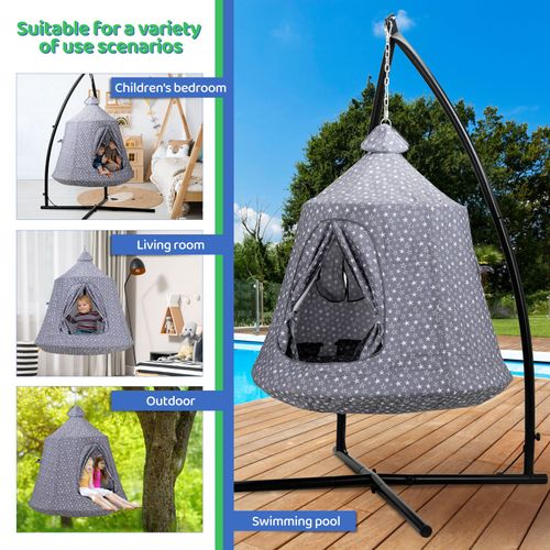 Hamac D'Enfants Avec Support,Fauteuil Suspendu Pour Intérieur Et Extérieur,Chaise Balançoire Suspendue Avec Lumières Led,Capacité De Charge 150 Kg,Grau