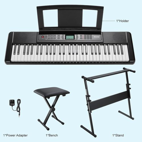 61 Touches Piano Numérique Clavier Électroniques Kit, Clavier Piano, Prend En Charge Usb Midi,Avec Support Pupitre Et Banc,Piano Synthetiseur Pour Enfants,Adultes,Débutants