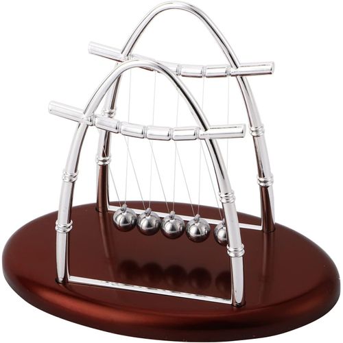KAAQL-Balles De Billard-Balles D'Équilibre En Acier-Physique-Science-Pendule-Ornements-Jouet Pour Étudiants Et Adultes-Base De Couleur Bordeaux-18X11X14 Cm
