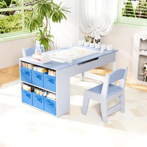 Table pour enfant avec 2 chaises,ensemble de chaises en bois,table de coloriage,table de peinture, Bleu