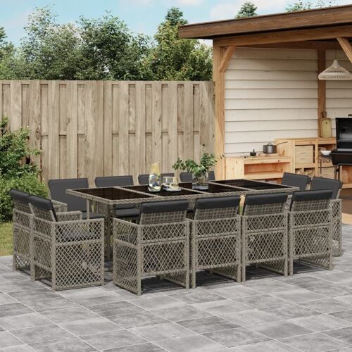 vidaXL Ensemble à manger de jardin coussins 13 pcs gris résine tressée