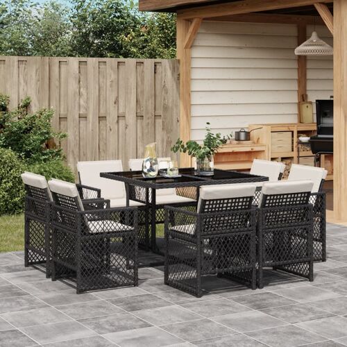 vidaXL Ensemble à manger de jardin 9pcs coussins noir résine tressée