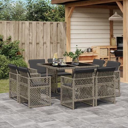 vidaXL Ensemble à manger de jardin 9 pcs coussins gris résine tressée