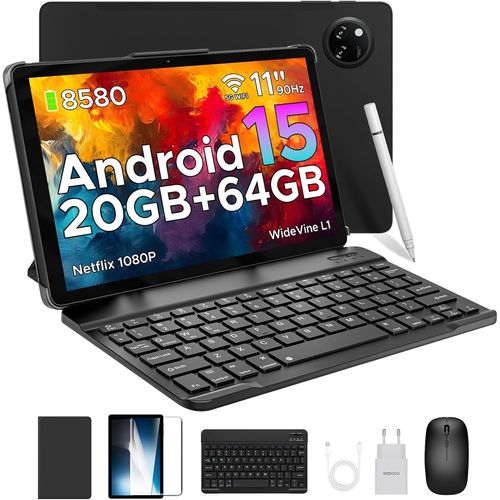 Tablette Tab A9+ Android 15 Avec 5G Wi-Fi,20Gb Ram+64Gb Rom(2Tb Tf),11 Pouces Tablette Tactile Avec Widevine L1 8580Mah,13Mp+8Mp,Tablette Avec Clavier 90Hz/ Octa-Core/ Bt5.0/ Gpsnoir