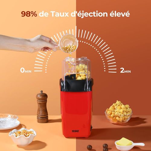 SUBZONAL-Machine à Pop Corn, 1200 W Machine à pop-corn à Air Chaud, Appareils à popcorn électrique, prêt en 2 Minutes, Sain et sans huile pour les soirées Cinéma, Rouge