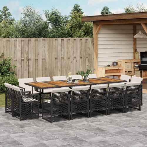 vidaXL Ensemble à manger de jardin 15 pcs coussins noir résine tressée