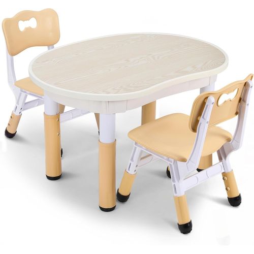 Table Pour Enfant Avec 2 Pcs Chaises, Ensemble De Table Pour Enfant En Forme De Cacahuète, Hauteur Réglable, Table De Peinture, Table De Bureau Pour Enfants, Meubles Pour La Garderie/La Maison, Jaune