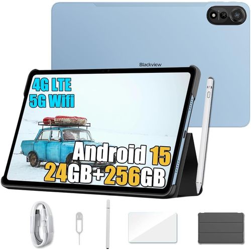 CLOUDDS_Mega 2 Gaming Tablette Android 15,24Go+256Go+Tf 2To Tablette Tactile 12 Pouces,Widevine L1,9000Mah,2.4K Fhd+,16Mp,4G Lte,5G Wifi Tablette Pc Mode,Stylo Intelligent+Coque,Blu