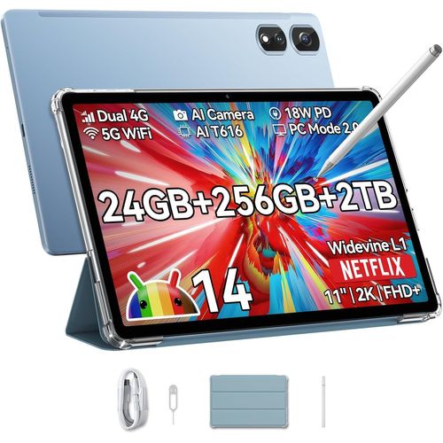 SUBZONAL-Tab16Pro Tablette 11 Pouces, Android 14 Tablette Tactile, 16Go RAM, 256Go ROM (2 to TF), 4G LTE, WiFi 5G, avec Stylet et Coque, 13 MP 8 MP, 7700 mAh, écran 2K Widevine L1, GPS
