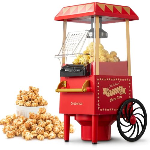 Ulteronixshop-Machine à pop-corn rétro - 1200 W - Pour la maison - Avec air chaud - Sans graisse - Sans huile - Opération à un bouton - Popcorn Popper - Rouge