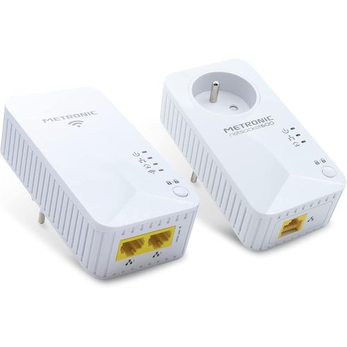 SUBZONAL-495469 Prise CPL Duo Wi-FI 600 MB/s avec 2 Ports Fast Ethernet 100 MB/s (CPL Wi-FI) et 1 Port Fast Ethernet 100 MB/s (CPL) et Prise gigogne
