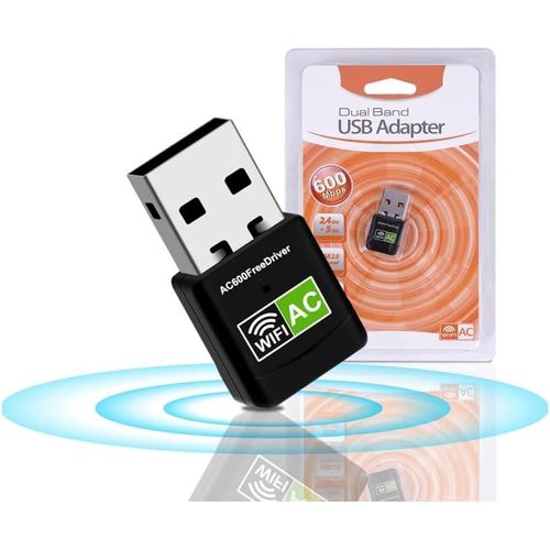 SUBZONAL-Adaptateur WiFi USB 600Mbps avec pilote gratuit, adaptateur réseau sans fil double bande 2,4/5 GHz avec clé WiFi, mini récepteur WiFi pour PC/ordinateur portable/ordinateur de bureau, prend