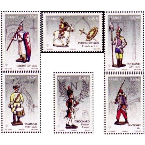 France 2012, Tres Belle Série Complète Neuve** Luxe Les Soldats De Plomb, Timbres 4665 Croisé, 4666 Vercingetorix, 4667 Fantassin 16eme S., 4668 Tambour, 4669 Grognard Et 4670 Fantassin De 1914.
