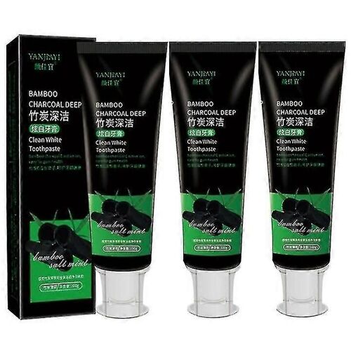 3pcs Dentifrice Au Charbon De Bambou Pour Blanchir Et Rafraîchir L'haleine Dentifrice Au Charbon Actif Pour Enlever Les Taches De Dents,Les Taches De Fumée Et Les Odeurs Blanc