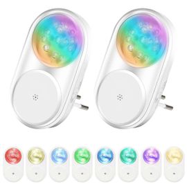 Ensemble De 2 Veilleuses Rvb Automatiques Pour Enfants Plug-And-Play Avec Capteur D'énergie Crépusculaire