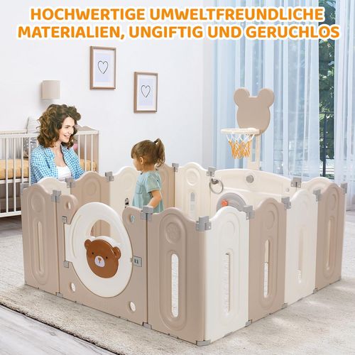 Parc Bebe Pliable Avec 12pcs Modules, Parc Bebe Modulable 143x143x64 Cm, Parcs Pour Enfant Forme Réglable, Avec Panier De Basket, Basket-Ball Et Planche À Jouets, Matériau Hdpe Non Toxique