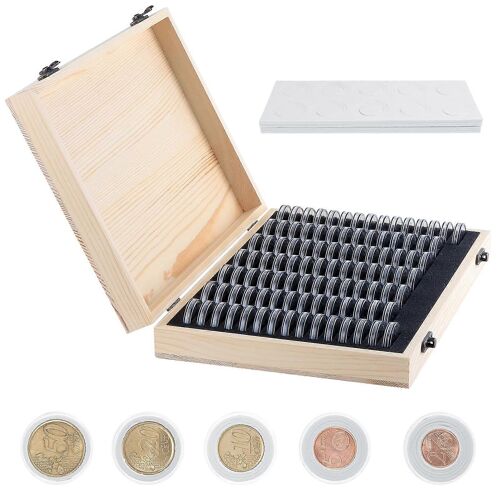 2025 - Coffret de rangement en bois pour pièces de monnaie, collection commémorative, 18 mm, 20 mm, 23 mm, 25 mm, 27 mm, 30 mm