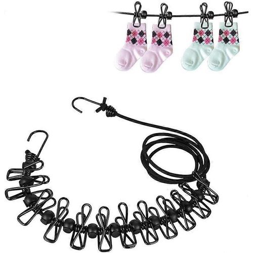 Lot de 2 étendoirs à linge portables pour vacances, voyages, camping, balcon, 180 cm, avec 12 pinces à linge et boucle coupe-vent