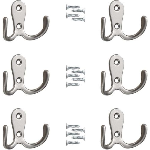 6 Pcs Doubles Crochets À Manteaux,Crochets À Peignoir À Double Griffe Crochets À Manteaux Chromés Crochets De Porte Doubles Crochets À Vêtements En Ruban Mural Cintres En Métal Avec 24 Vis