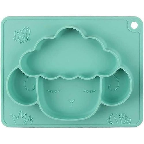 Assiettes Divisées En Silicone Pour Tout-Petits - Assiette Amusante En Forme D'agneau Avec Napperon Intégré Pour Les Tout-Petits - Tapis D'alimentation Pour Bébés Garçons Filles (Vert)