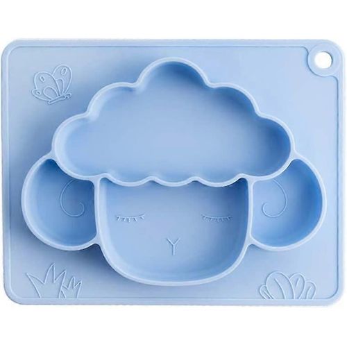 Assiettes Divisées En Silicone Pour Tout-Petits - Assiette Amusante En Forme D'agneau Avec Napperon Intégré Pour Les Tout-Petits - Tapis D'alimentation Pour Bébés Garçons Filles (Bleu)