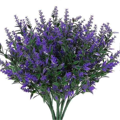 Lot de 6 fleurs artificielles de lavande, arbustes artificiels réalistes résistants aux UV, bouquet de buissons de verdure pour égayer votre maison, cuisine, jardin, intérieur et extérieur
