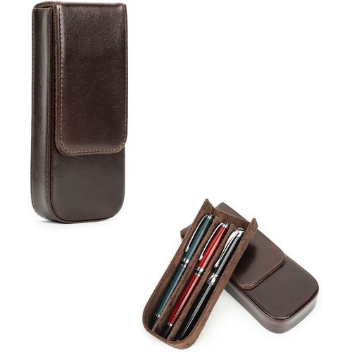KALHJ-Étui À Stylos Portable En Cuir Avec Fermeture Magnétique Dissimulée Et Plateau À Stylos Amovible,Café,For 3 Pens,Organiseur De Sac