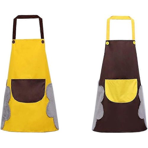 2 x tablier à bavette avec grande poche pour cuisiner et barbecue pour hommes et femmes - jaune et marron